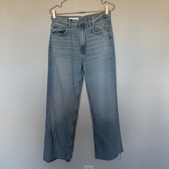 Zara Women Jeans Size 8 Blue Wash Wide Leg Raw Hem Denim Festival Western Boho - Picture 1 of 5